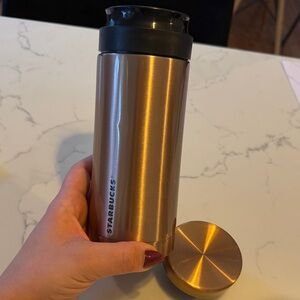Starbucks Metallic Bronze Tumbler with French press inside - Black Lid